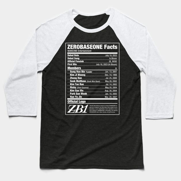 ZEROBASEONE ZB1 Nutritional Facts 2 Baseball T-Shirt by skeletonvenus